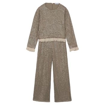 Girls Gold Embellished Sequin Trouser Set